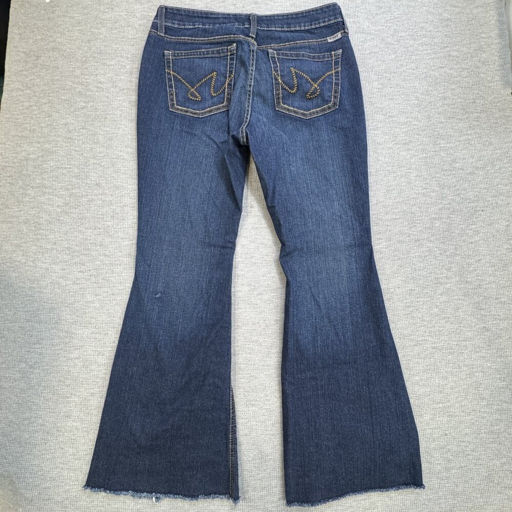 Cruel Womens Size 32/13 S Blue Denim Hannah Flared Leg Jeans Frayed Split Hem - Picture 2 of 13